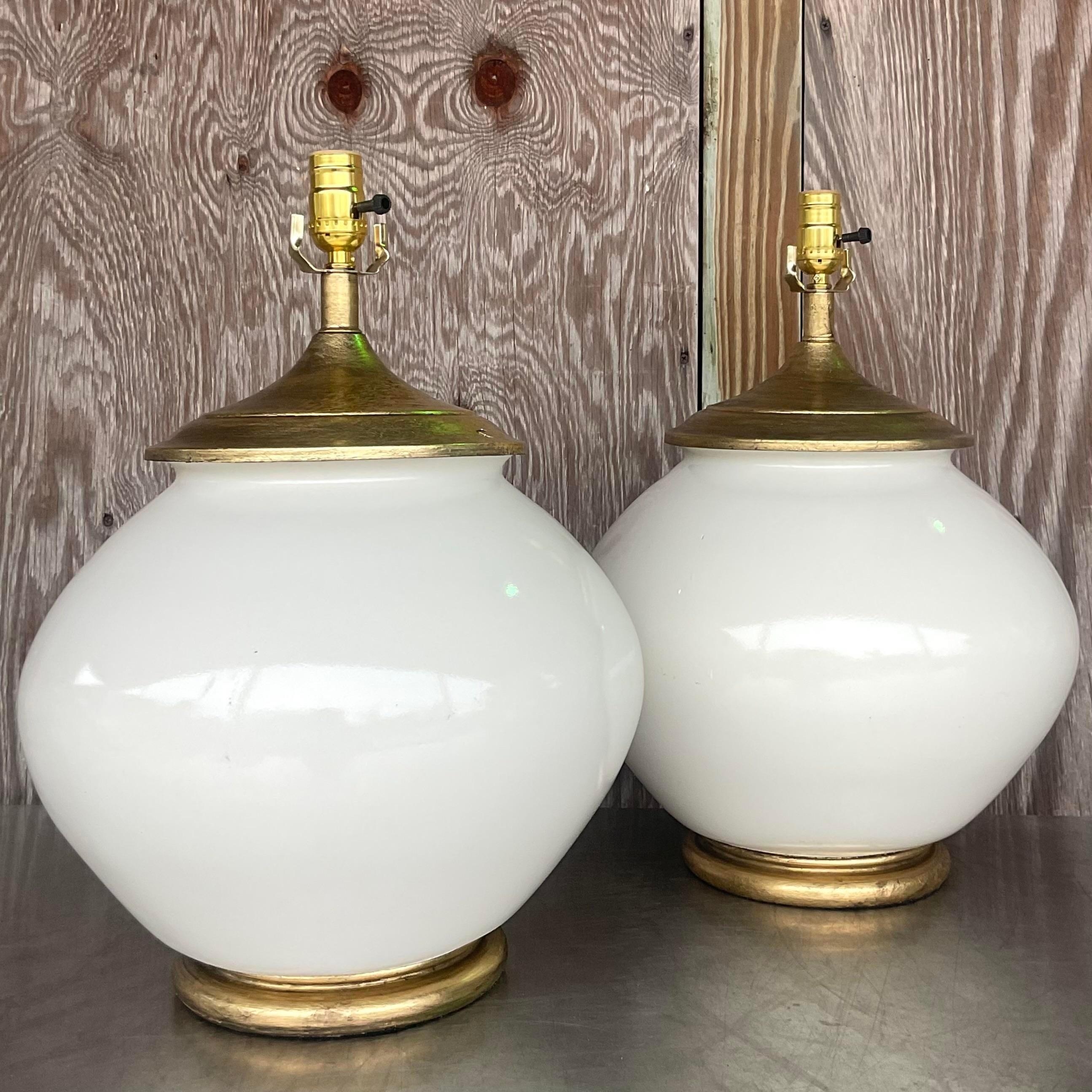 Vintage-Lampen aus glasierter Keramik von Boho Alsy, Paar (Metall) im Angebot