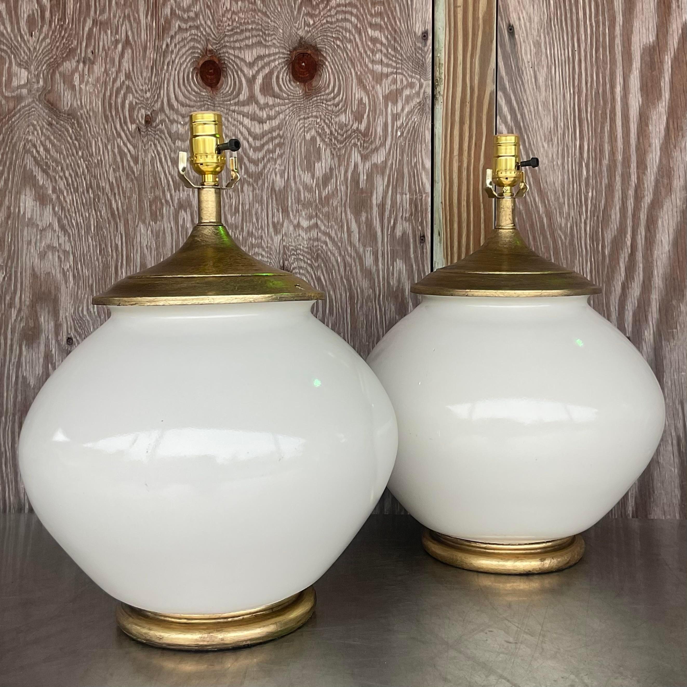 Vintage Boho Alsy Glazed Ceramic Lamps - a Pair For Sale 2