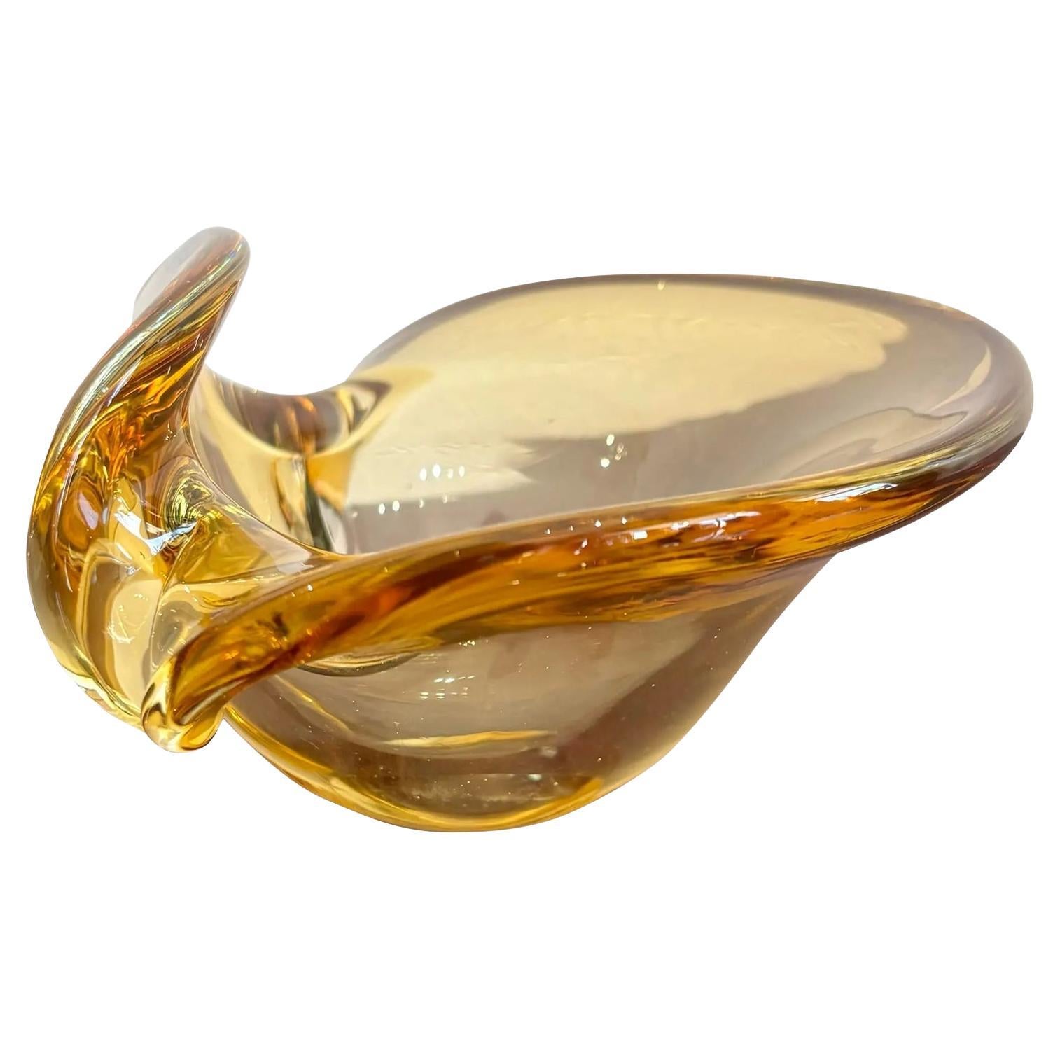 Ciotola vintage in vetro artistico ambrato Boho dopo Murano