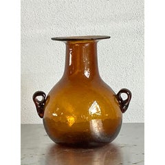 Vintage Boho Amber Blown Glass Vase