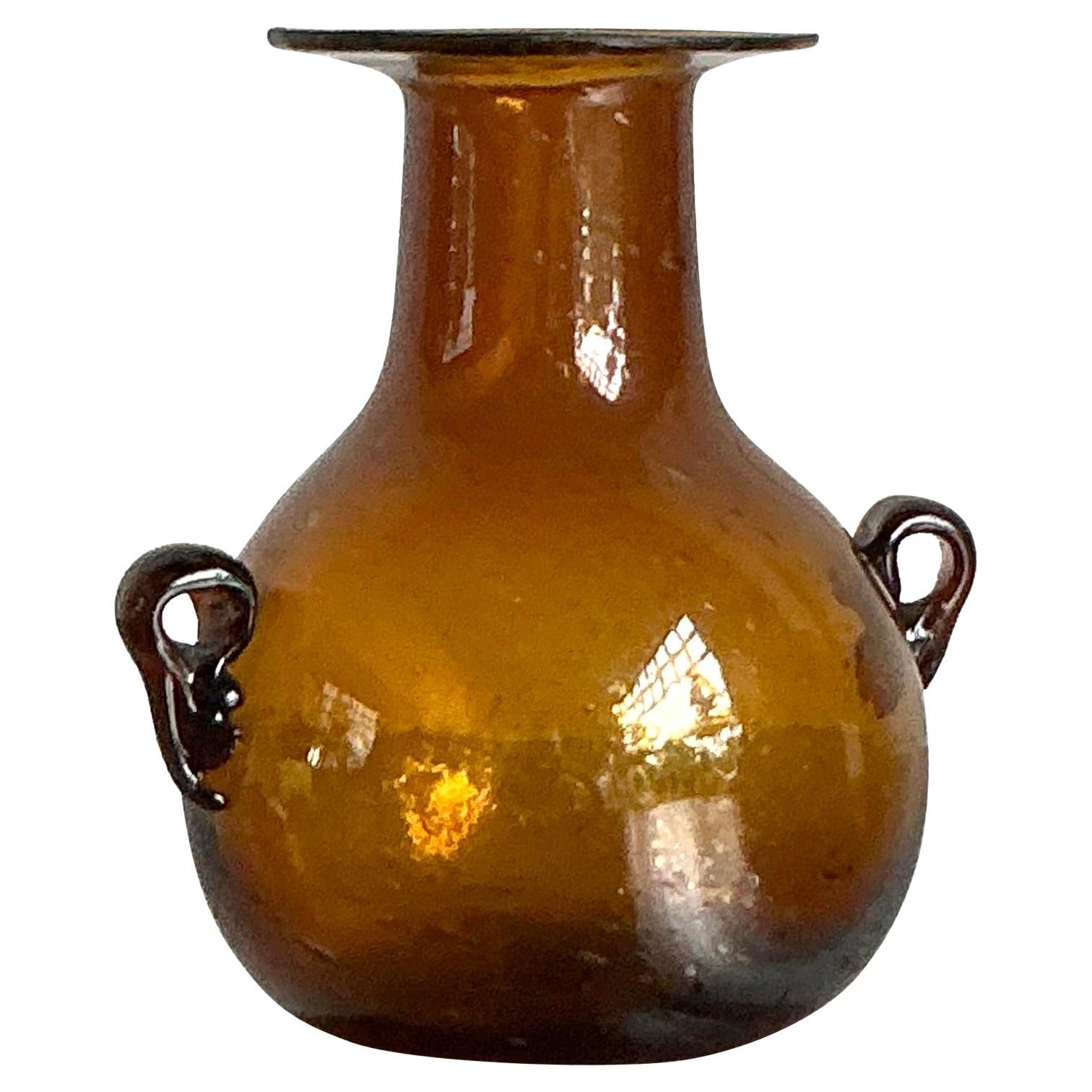 Vintage Boho Amber Blown Glass Vase
