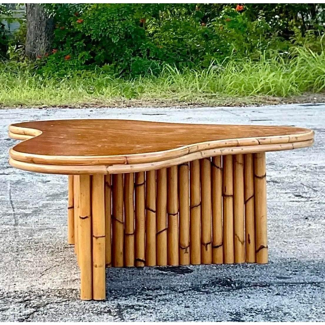 Mid-Century Modern Vintage Boho Ameoba Rattan Coffee Table After Frankl For Sale