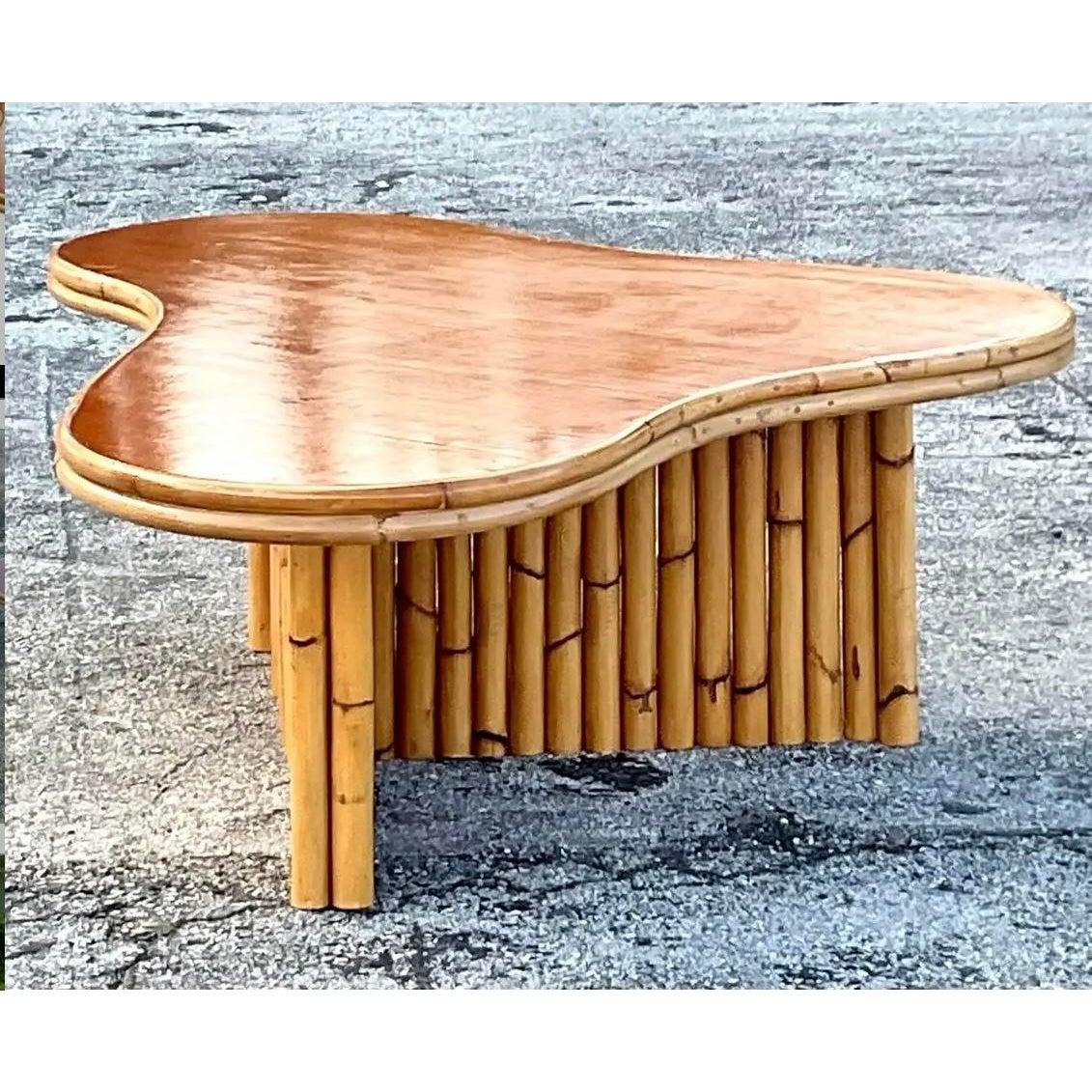 Philippine Vintage Boho Ameoba Rattan Coffee Table After Frankl For Sale