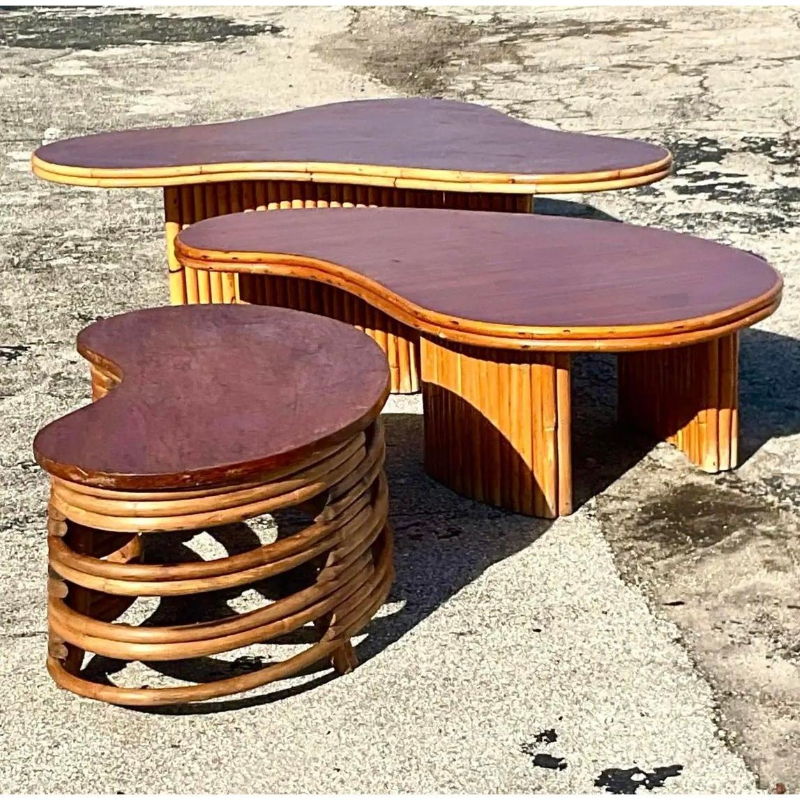 Vintage Boho Ameoba Rattan Coffee Table After Frankl In Good Condition For Sale In West Palm Beach, FL
