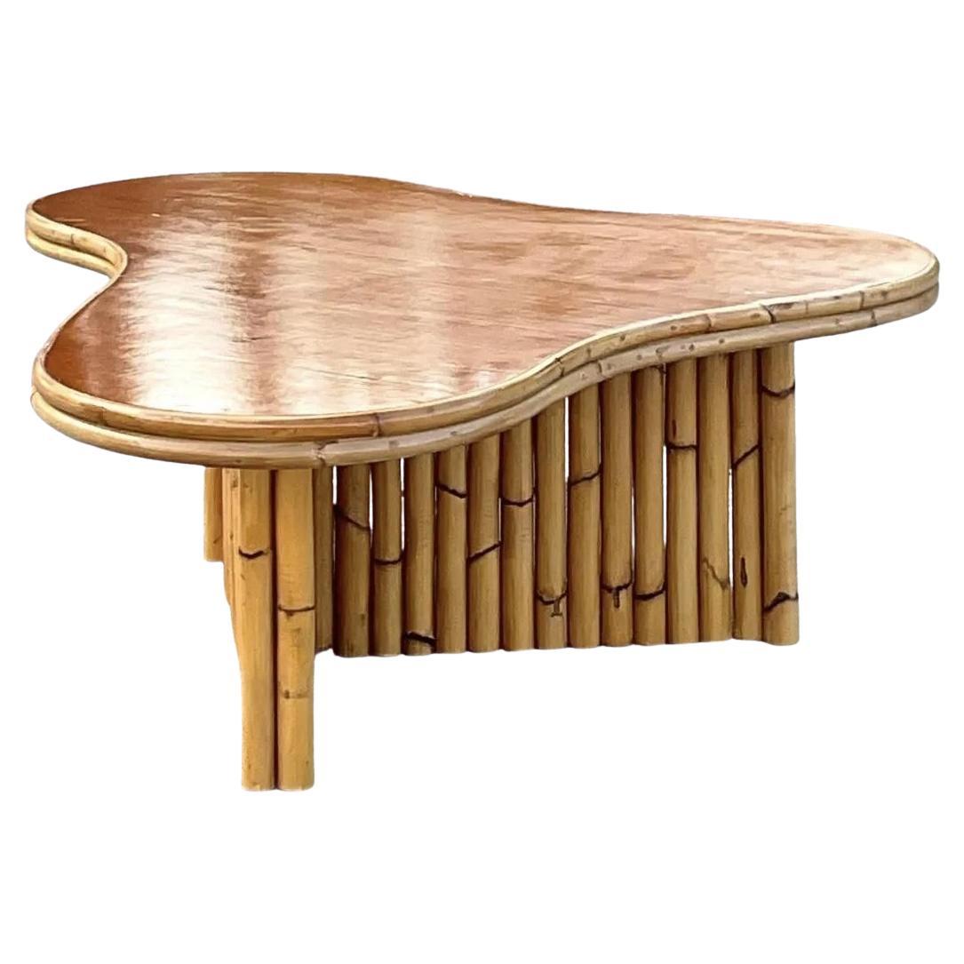 Vintage Boho Ameoba Rattan Coffee Table After Frankl For Sale
