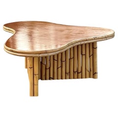 Vintage Boho Ameoba Rattan Coffee Table After Frankl