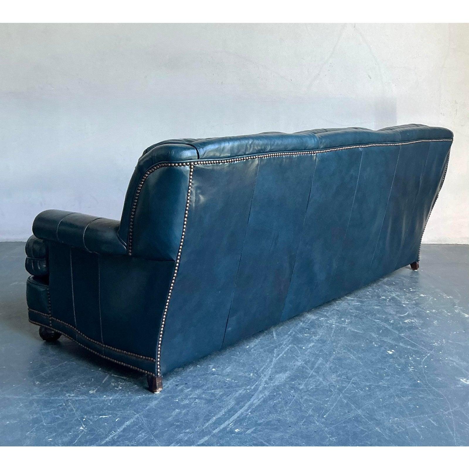 Vintage Boho American Leather Tufted Chesterfield Sofa For Sale 1