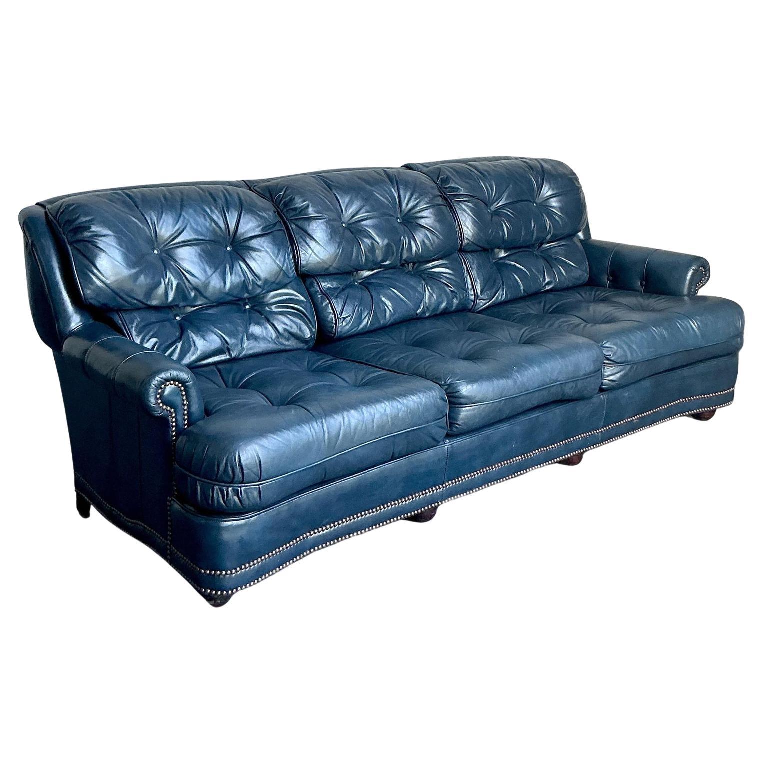Vintage Boho American Leather Tufted Chesterfield Sofa For Sale