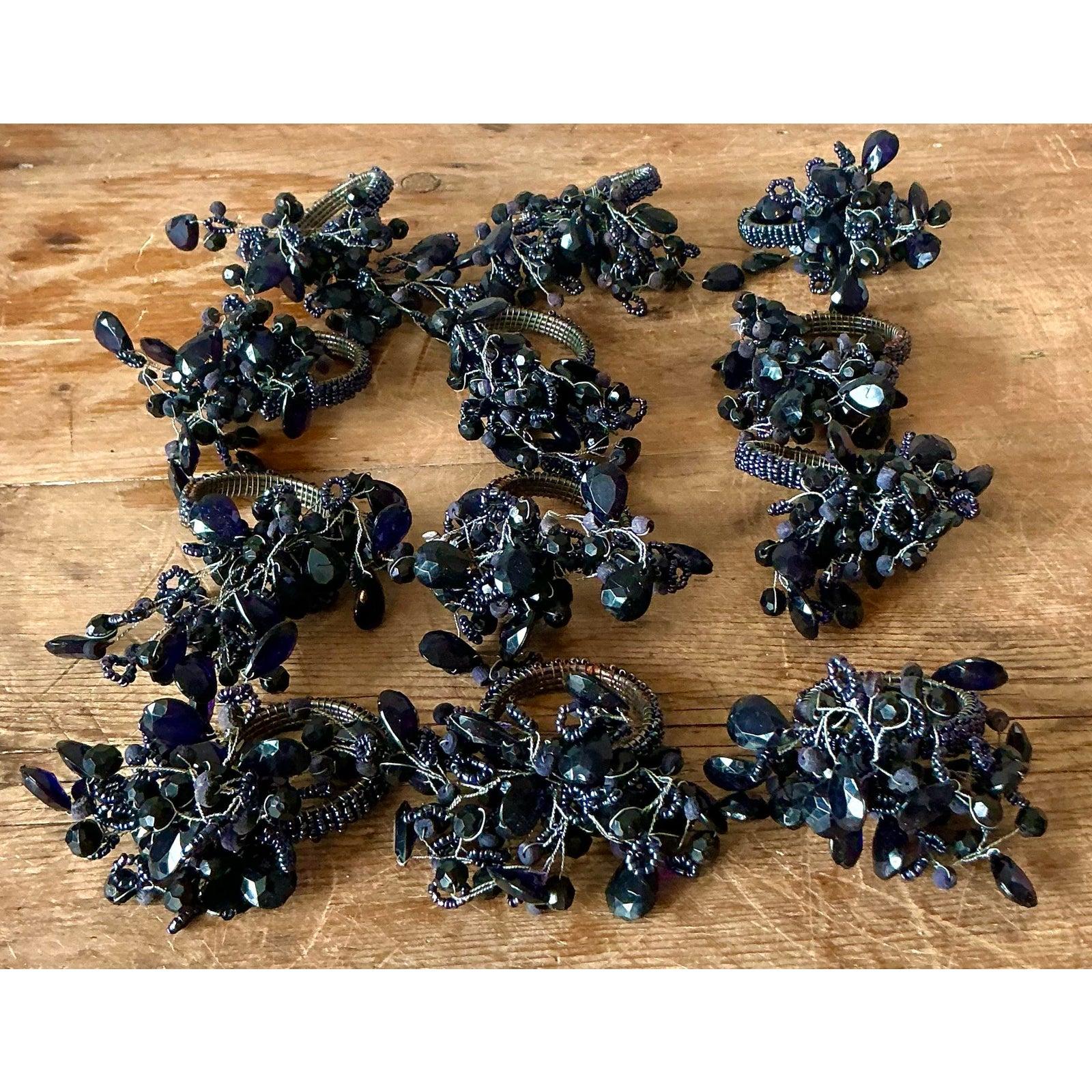 Vintage Boho Amethyst Crystal Napkin Rings - Set of 12 (amerikanisch) im Angebot