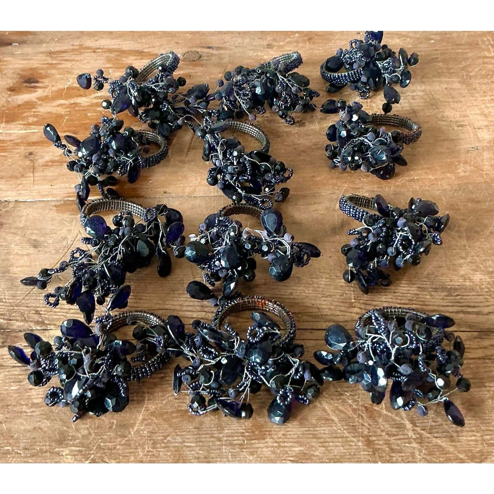 Vintage Boho Amethyst Crystal Napkin Rings - Set of 12 (Metall) im Angebot