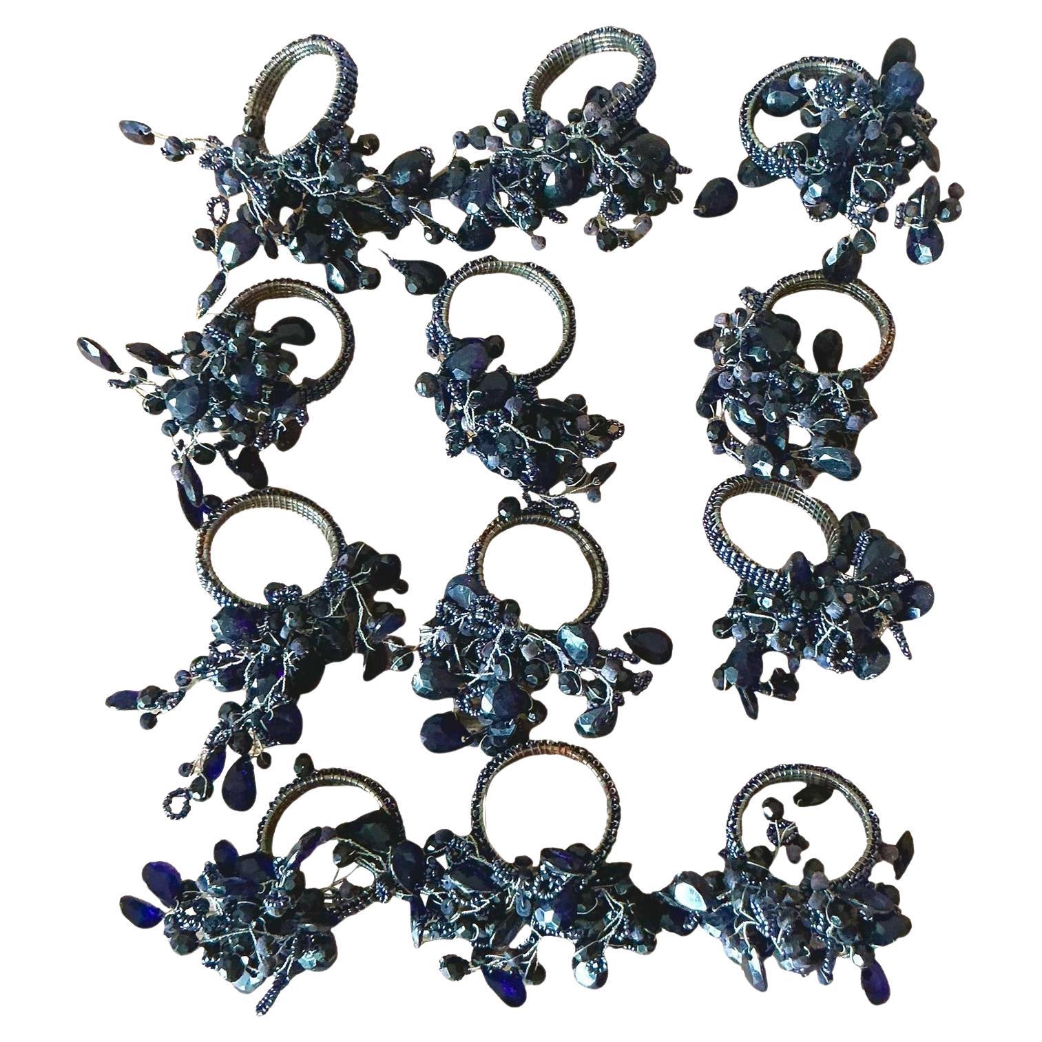 Vintage Boho Amethyst Crystal Napkin Rings - Set of 12