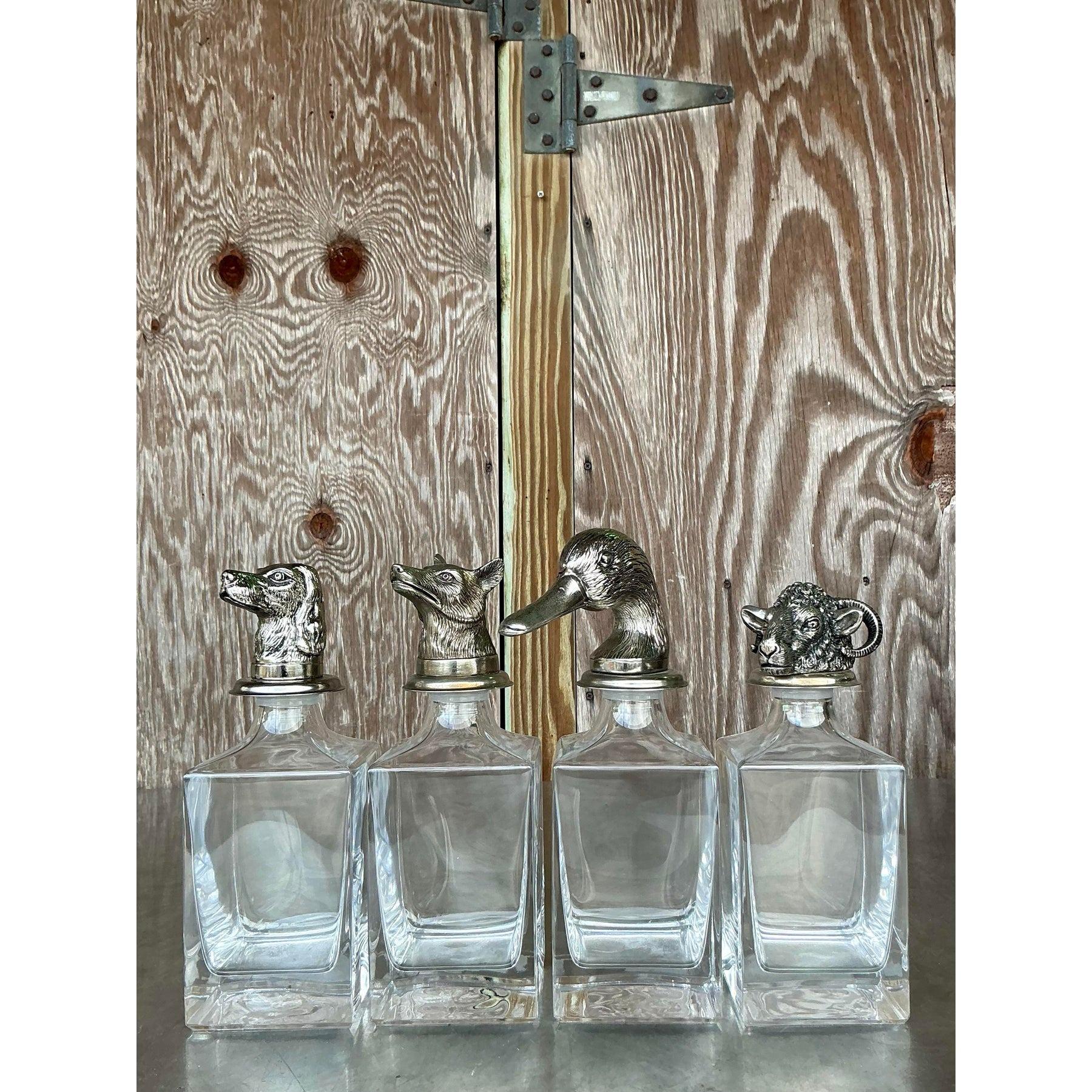 Vintage Boho Animal Head Decanters- Set of 4 1