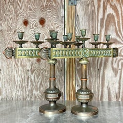 Vintage Boho Antique Bronze Altar Candelabras- a Pair
