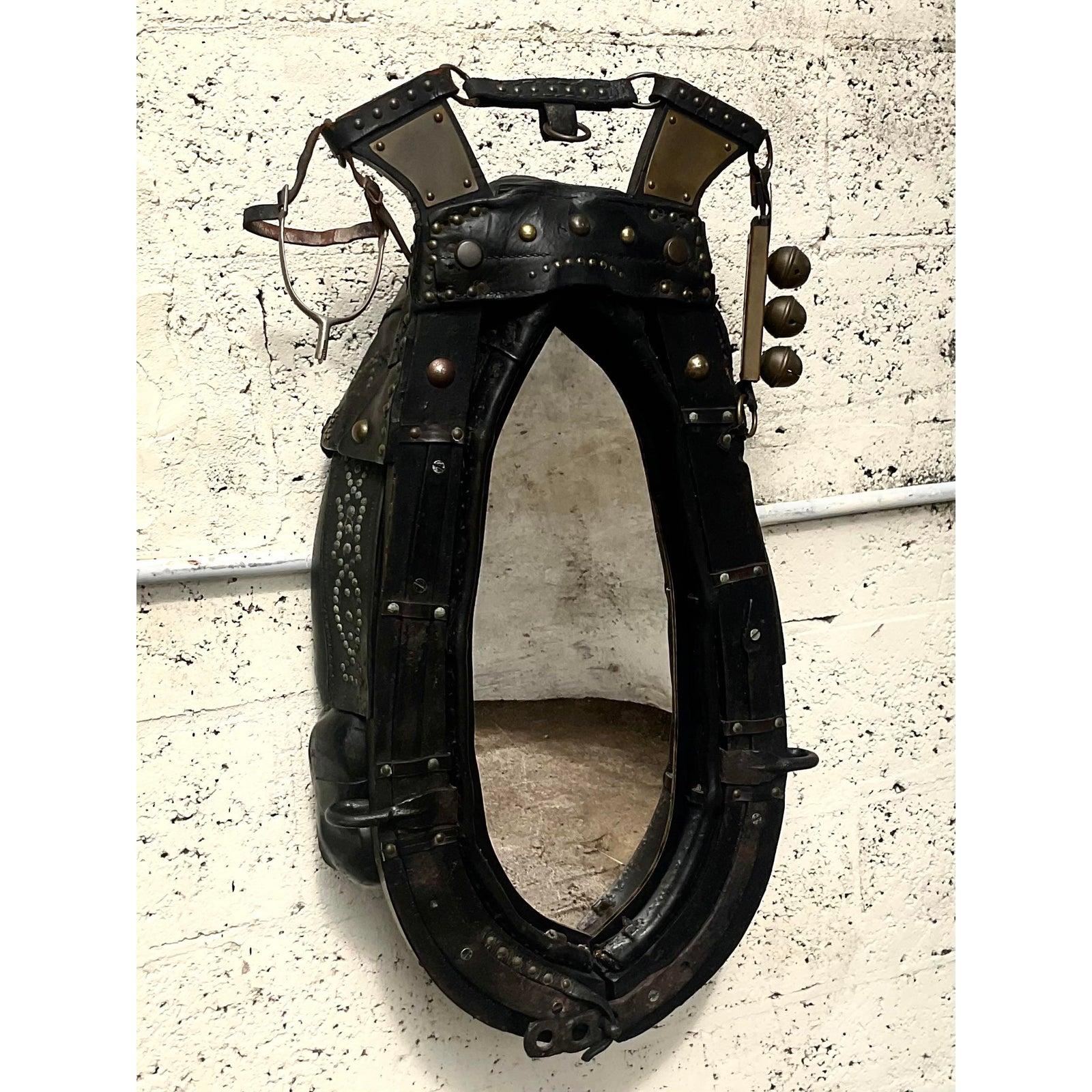 Miroir harnais antique bohème vintage avec cheval en vente 2