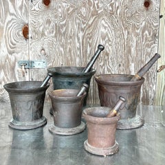 Vintage Boho Apothecary Wrought Iron Mortar and Pestle - Set of 5