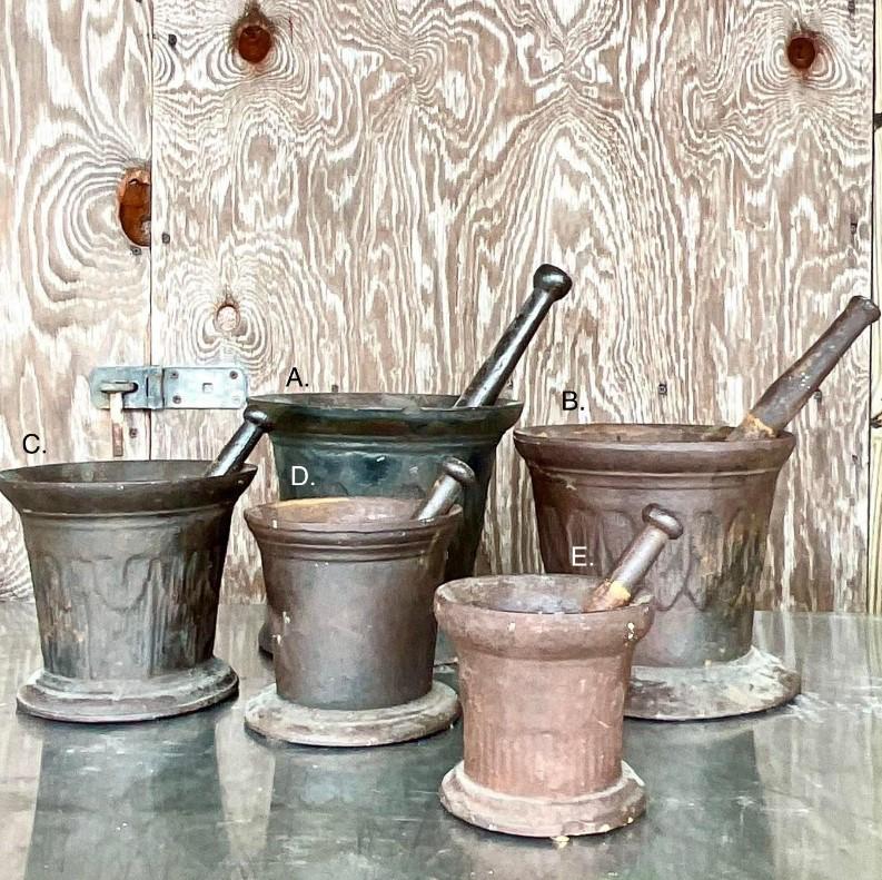 Bohemian Vintage Boho Apothecary Wrought Iron Mortar and Pestle - Set of 5 For Sale