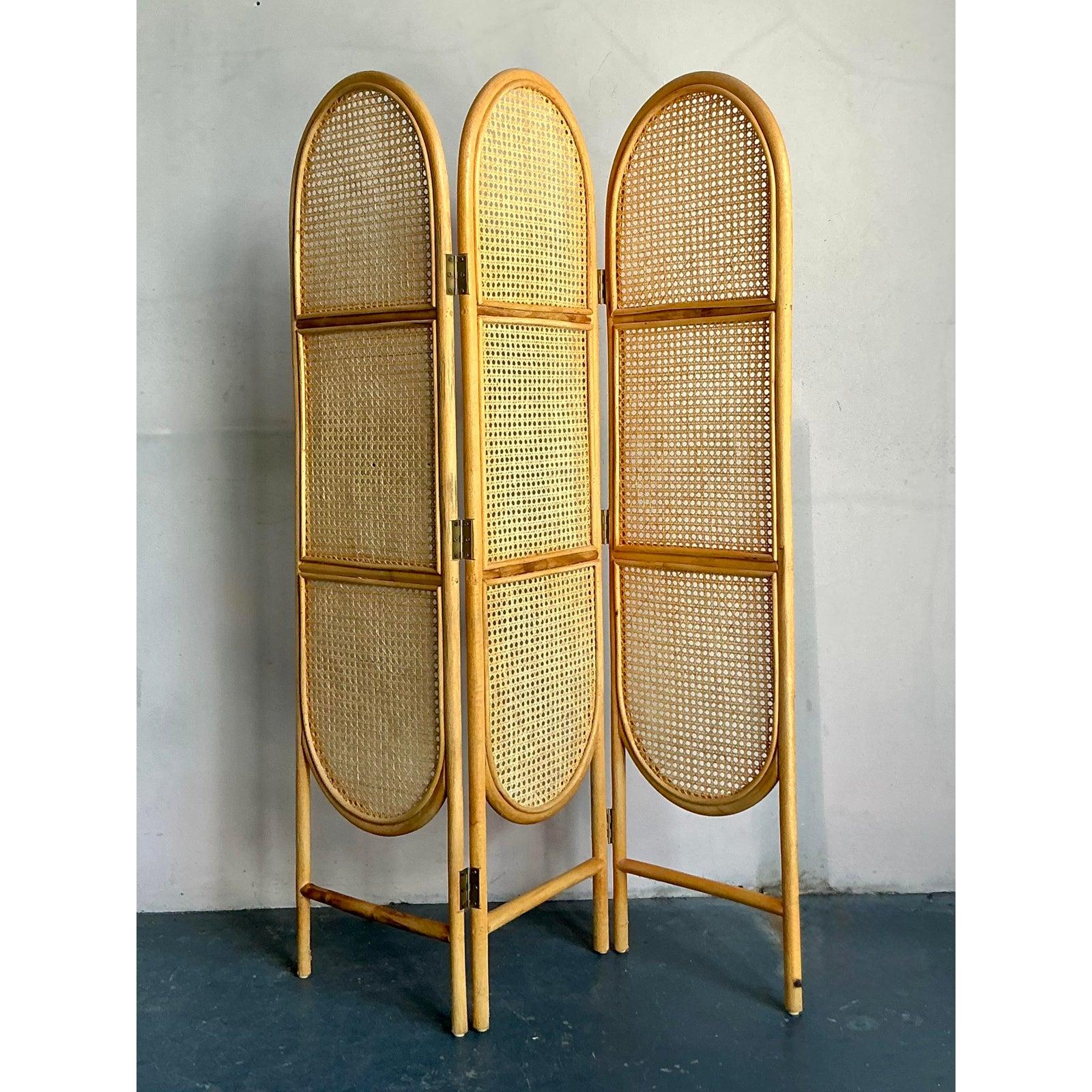 Philippin Paravent vintage Boho à canne arquée en vente