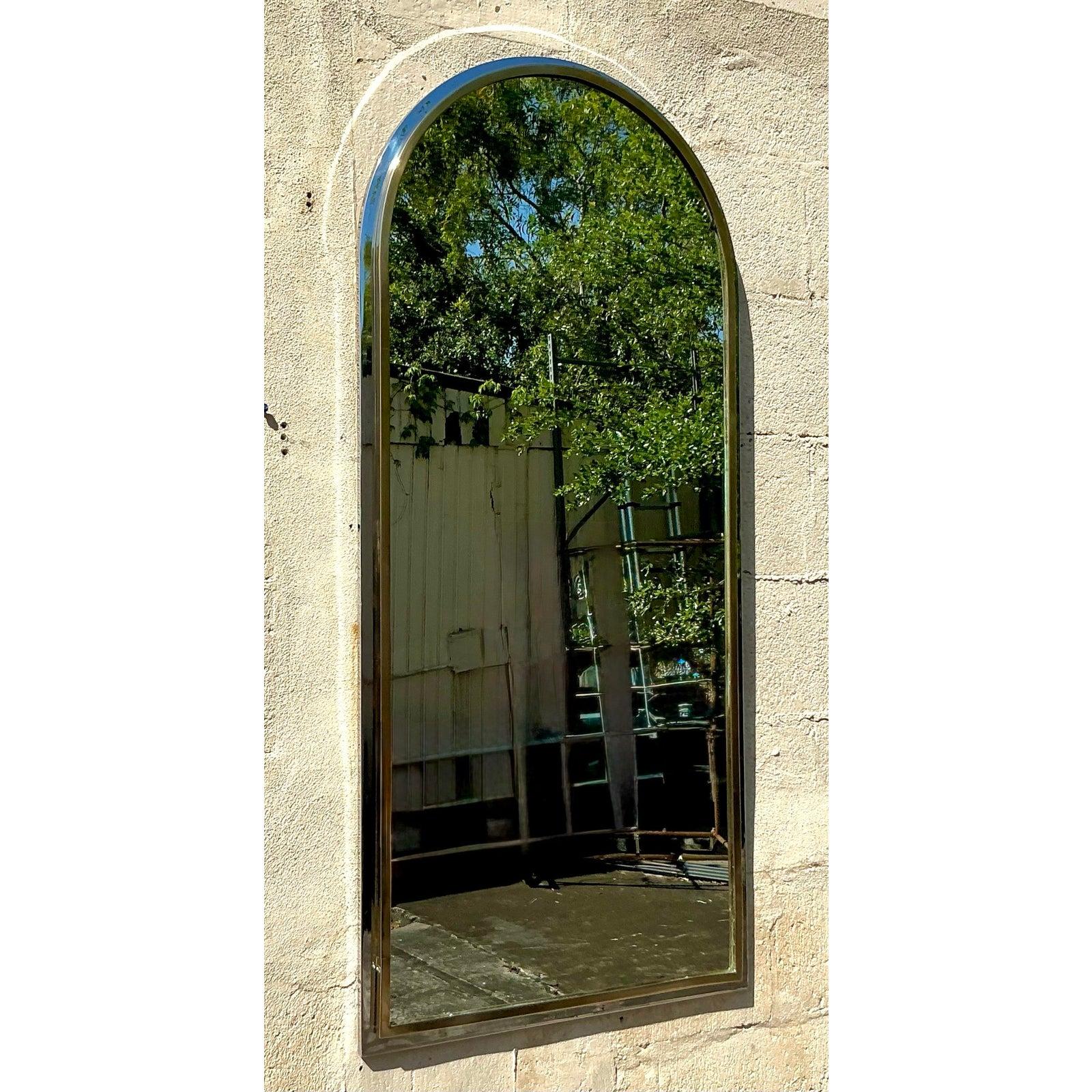 XX secolo Specchio ad arco in ottone e cromo vintage Boho in vendita