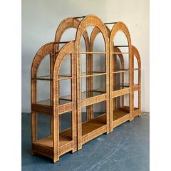 Vintage Boho Arched Rattan Etagere