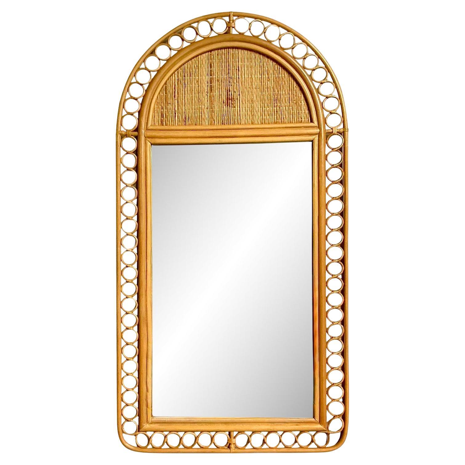 Vintage Boho Arched Rattan Rings Mirror