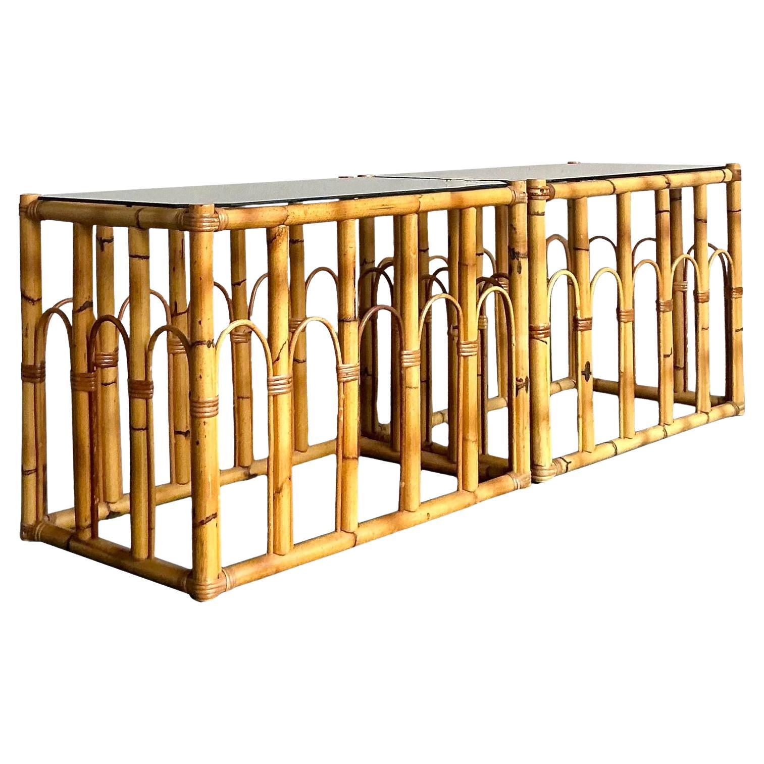 Vintage Boho Arched Rattan Side Table