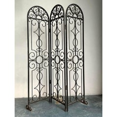Vintage Boho Arched Wrought Iron Folding Screen
