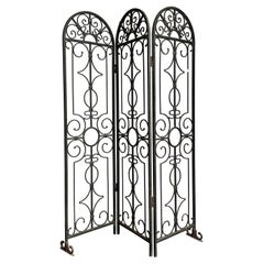 Vintage Boho Arched Wrought Iron Folding Screen
