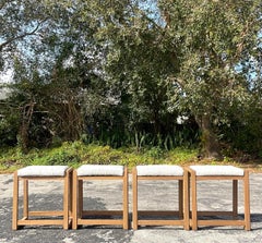 Vintage Boho Arhaus Upholstered Counter Stools - Set of Four