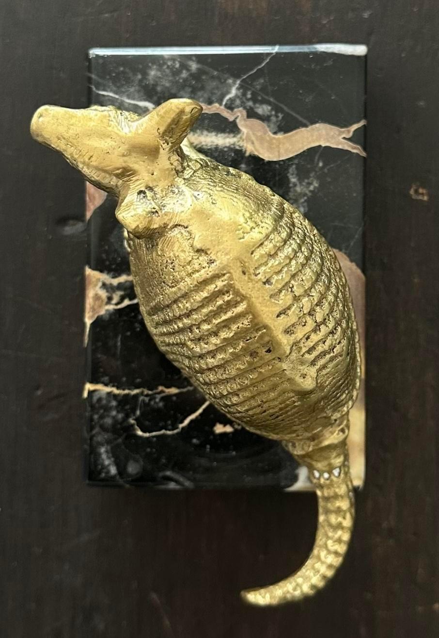 Statua di armadillo d'oro vintage Boho: Abbraccia lo stile eclettico americano con questo affascinante armadillo. I suoi dettagli intricati e il suo design stravagante lo rendono un pezzo unico, perfetto per aggiungere un tocco vintage e bohémien a