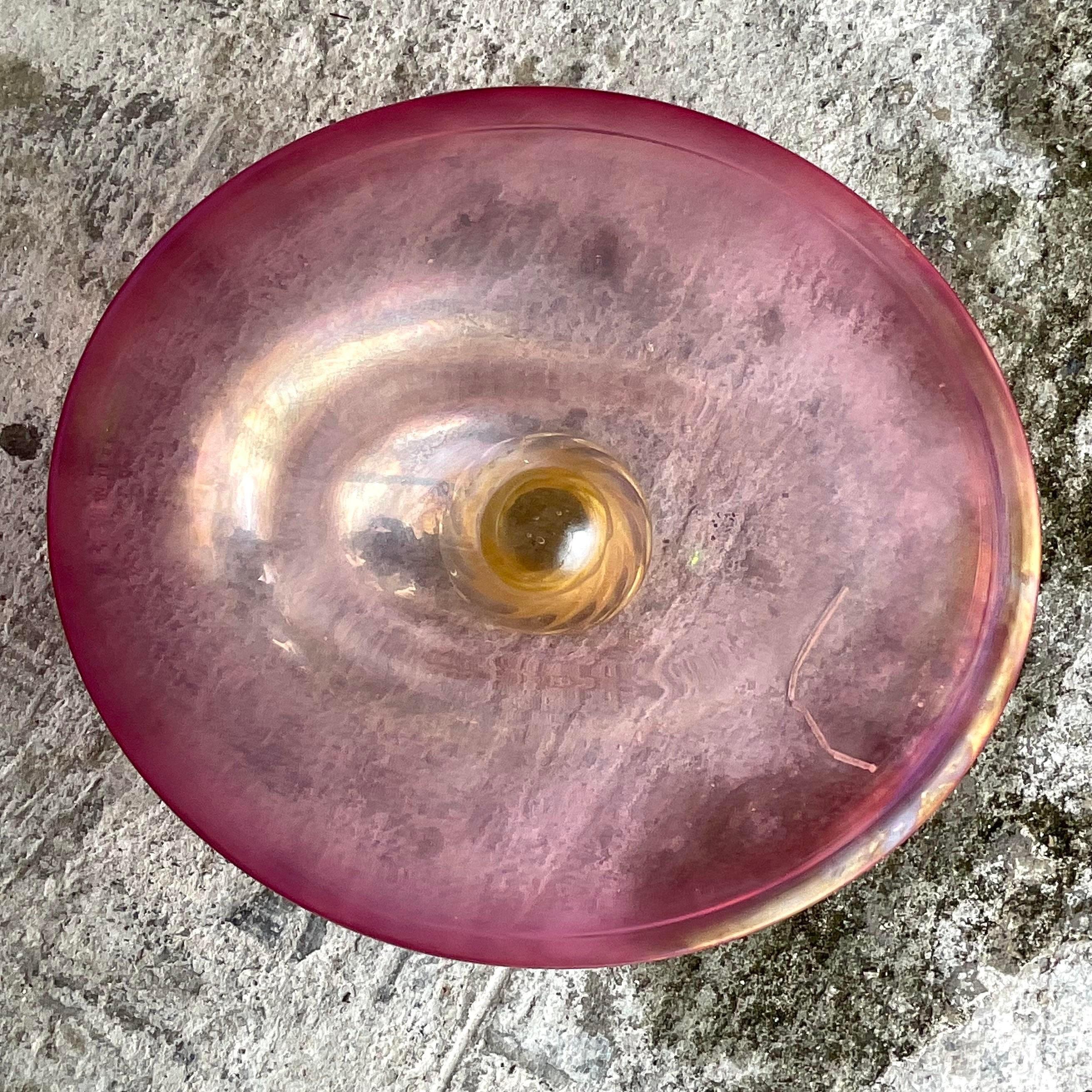 Bohemian Vintage Boho Art Glass Bowl For Sale