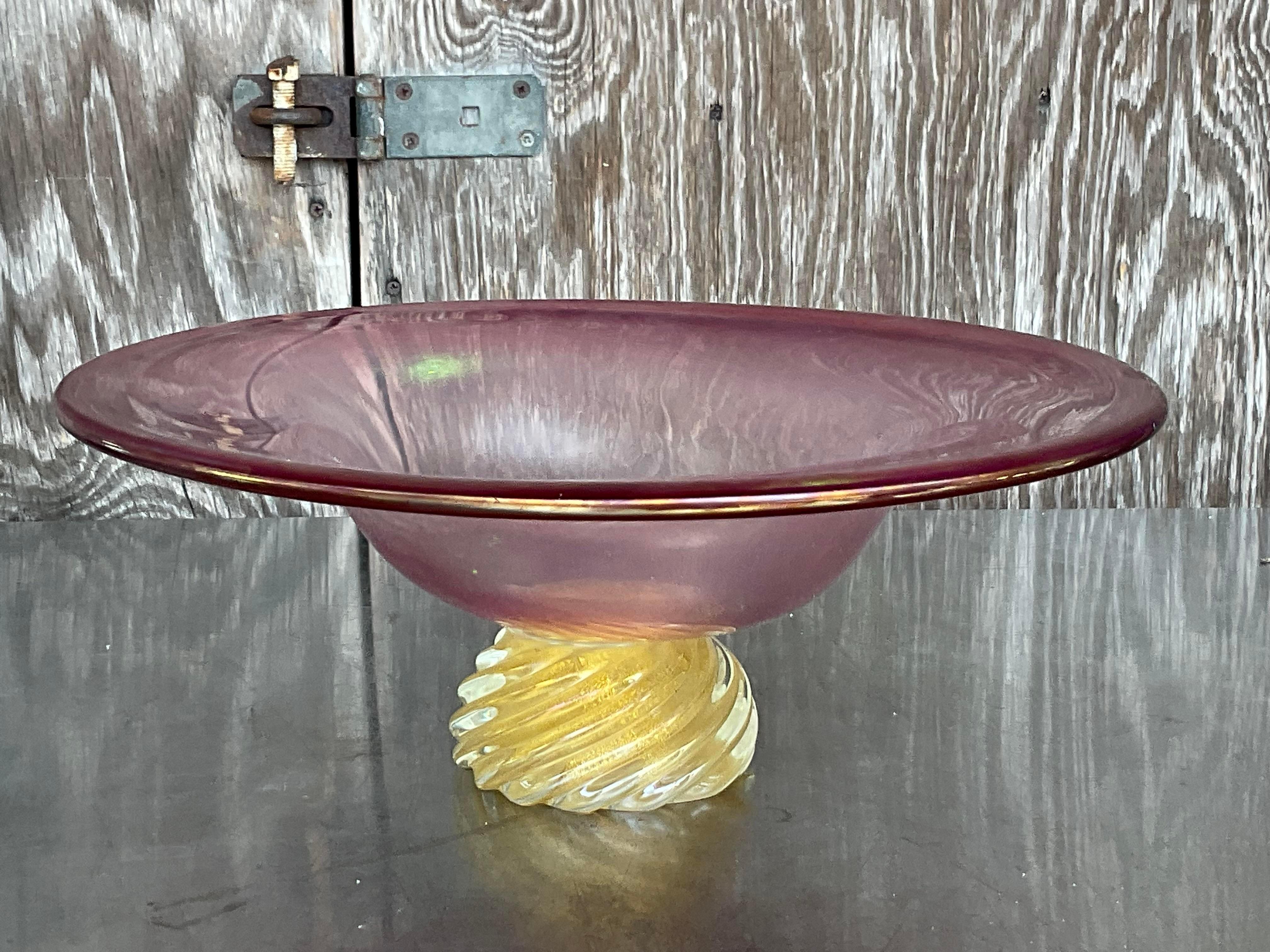 Vintage Boho Art Glass Bowl In Good Condition For Sale In west palm beach, FL