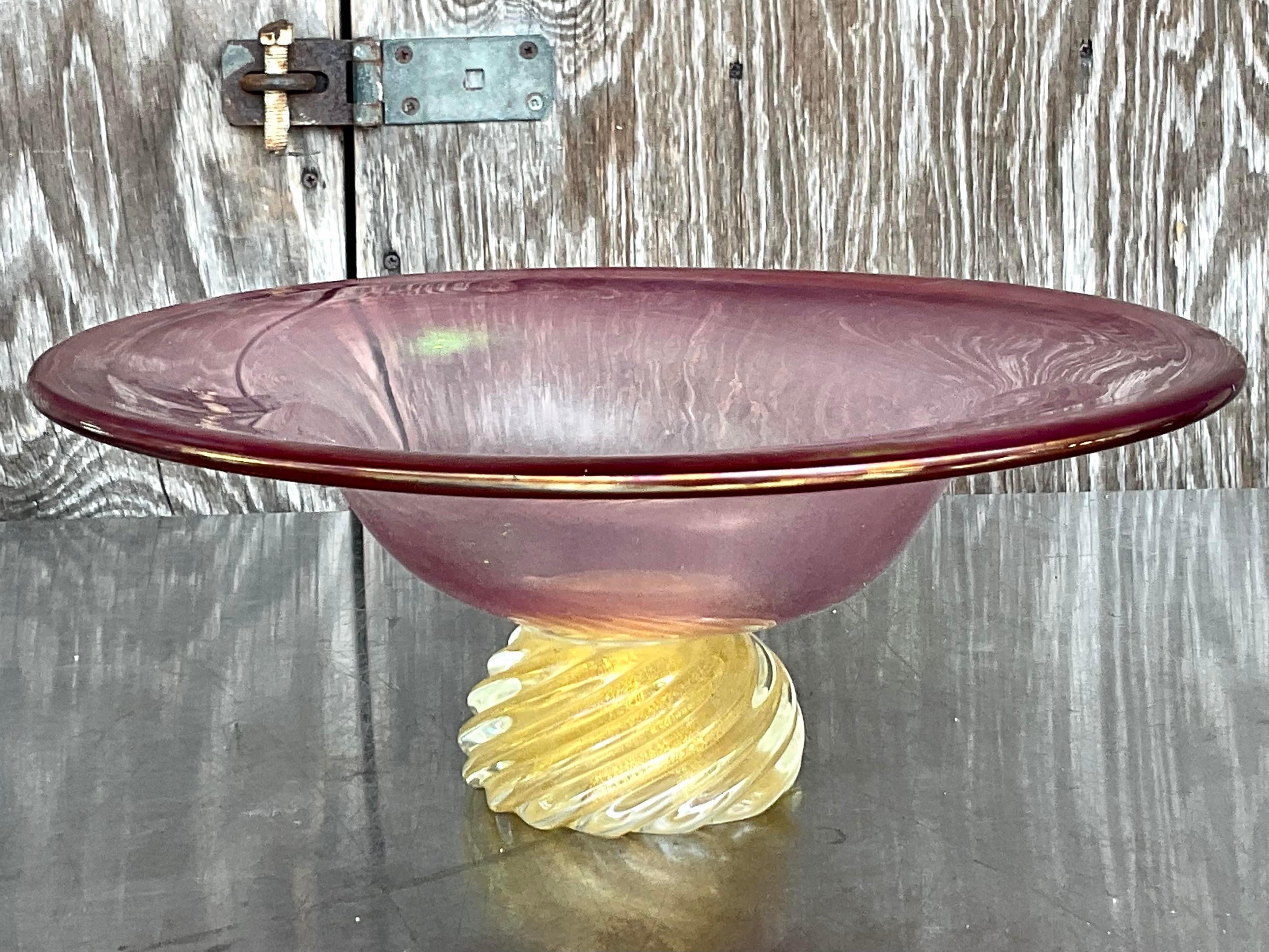 20th Century Vintage Boho Art Glass Bowl For Sale