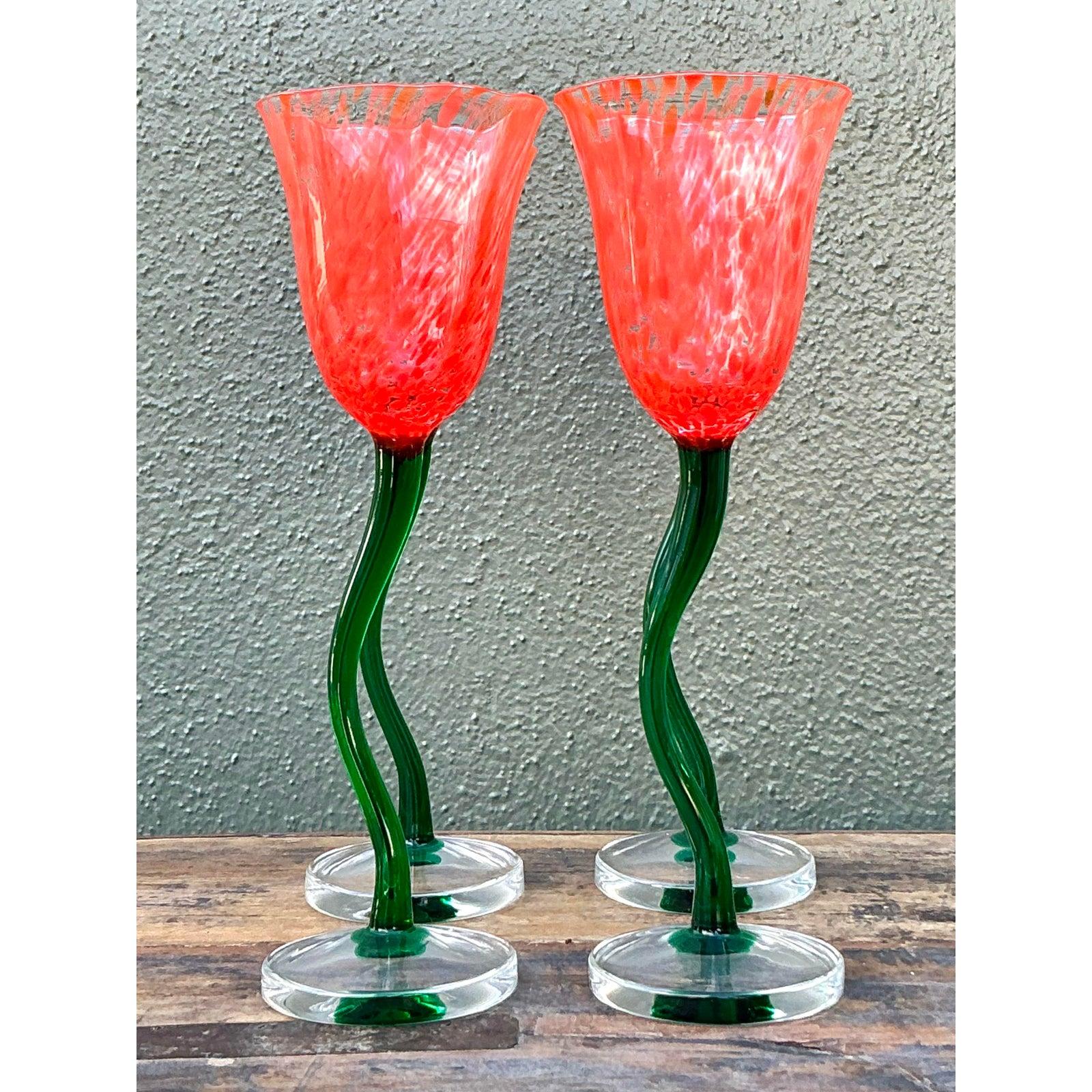 Vintage Boho Art Glass Goblets - Set of 4 im Angebot 3