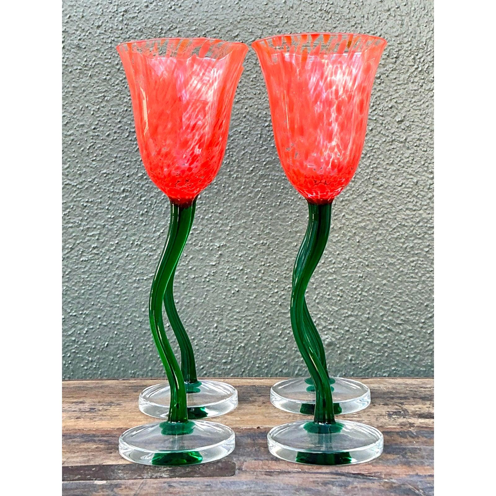 Vintage Boho Art Glass Goblets - Set of 4 im Angebot 5