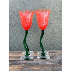 Vintage Boho Art Glass Goblets - Set of 4