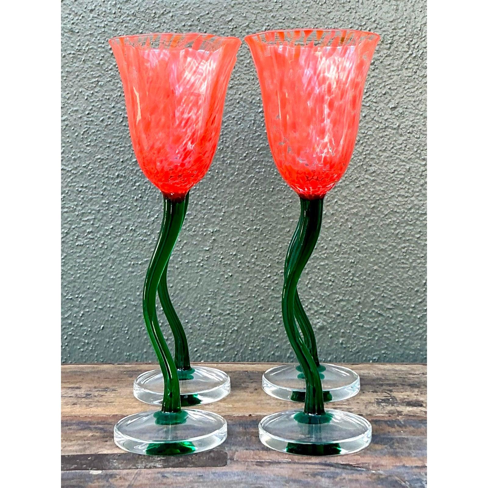 Vintage Boho Art Glass Goblets - Set of 4 (Art nouveau) im Angebot