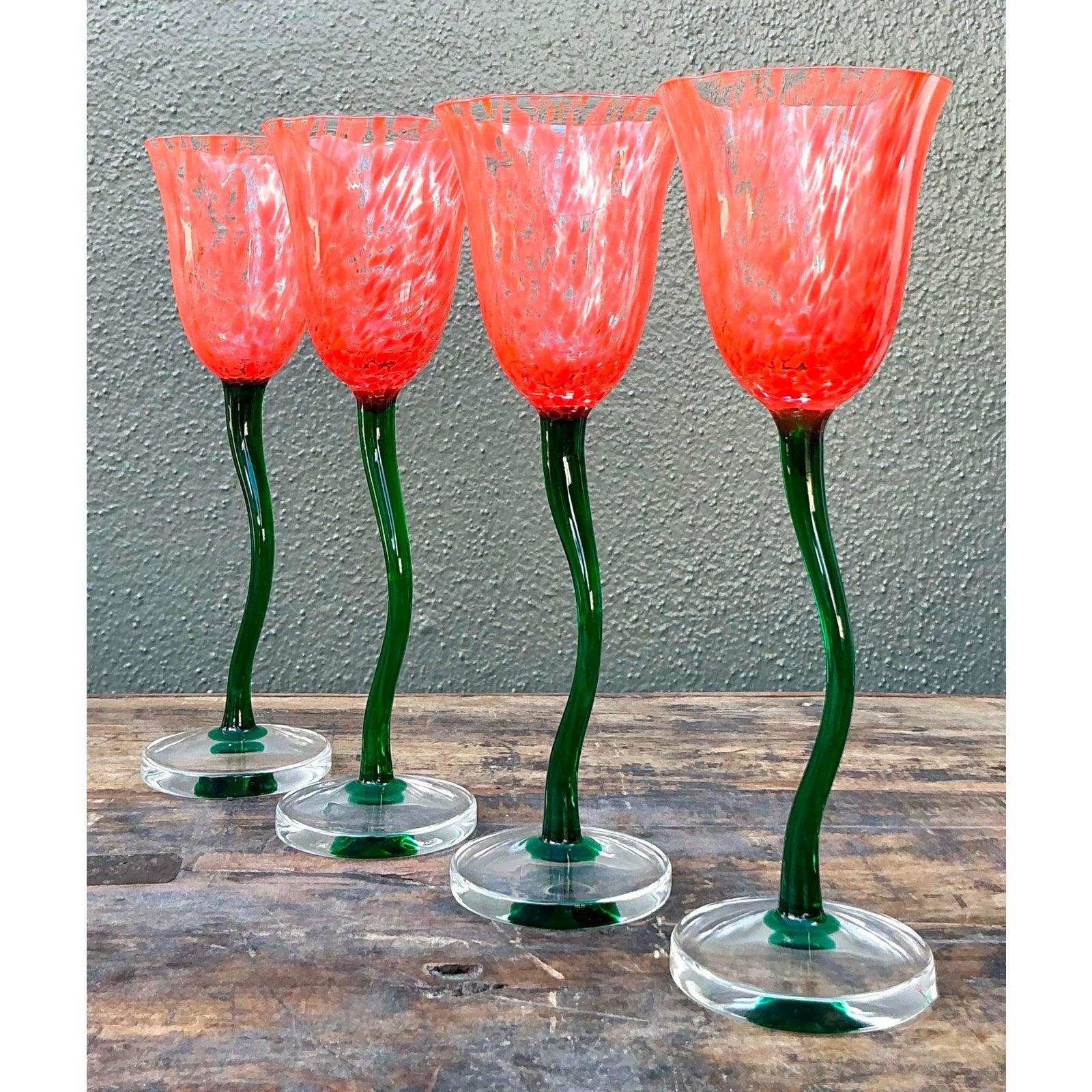 Vintage Boho Art Glass Goblets - Set of 4 (Polnisch) im Angebot