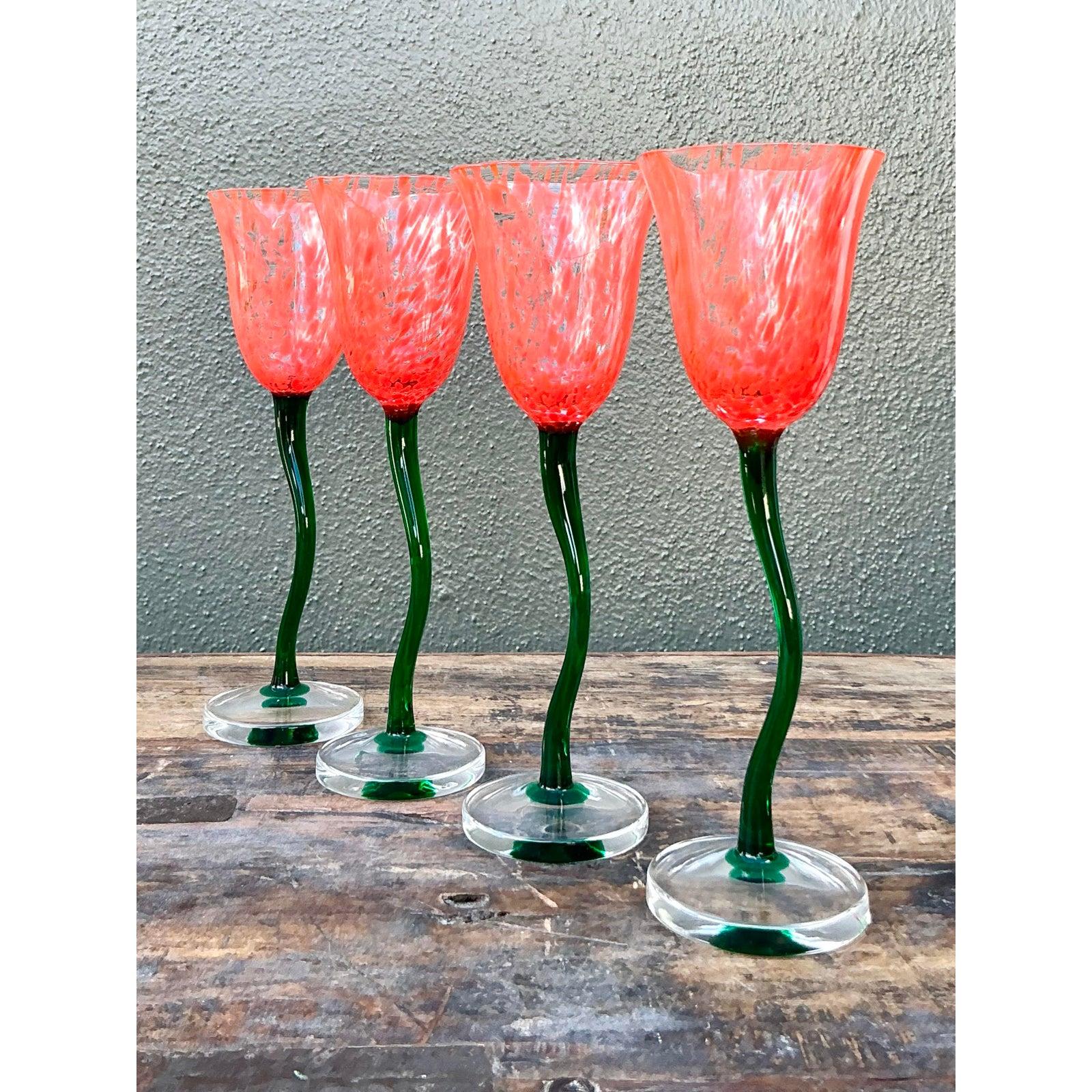 Vintage Boho Art Glass Goblets - Set of 4 im Zustand „Gut“ im Angebot in West Palm Beach, FL