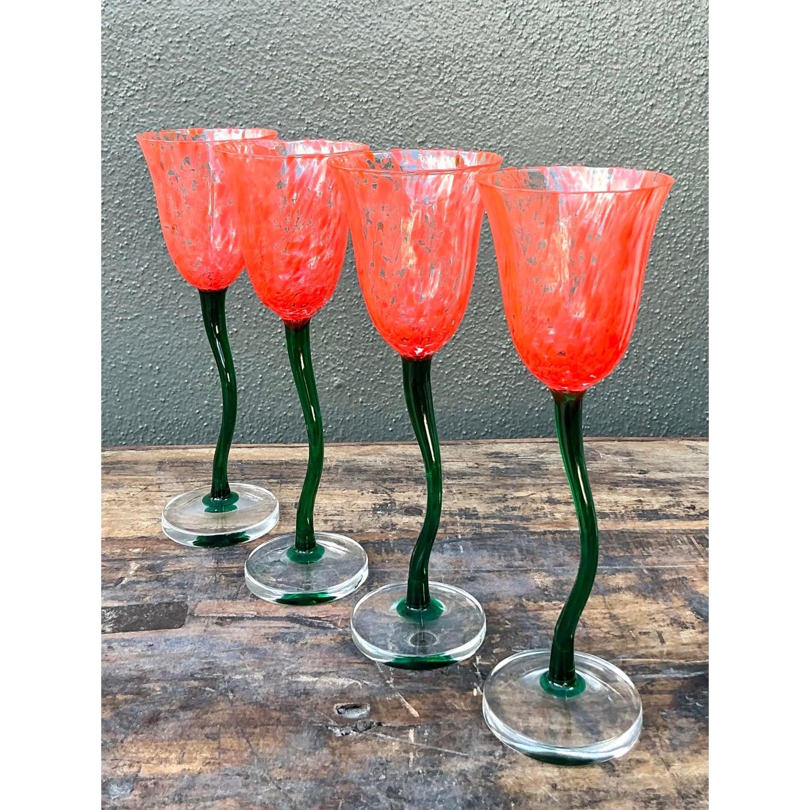 Vintage Boho Art Glass Goblets - Set of 4 (20. Jahrhundert) im Angebot