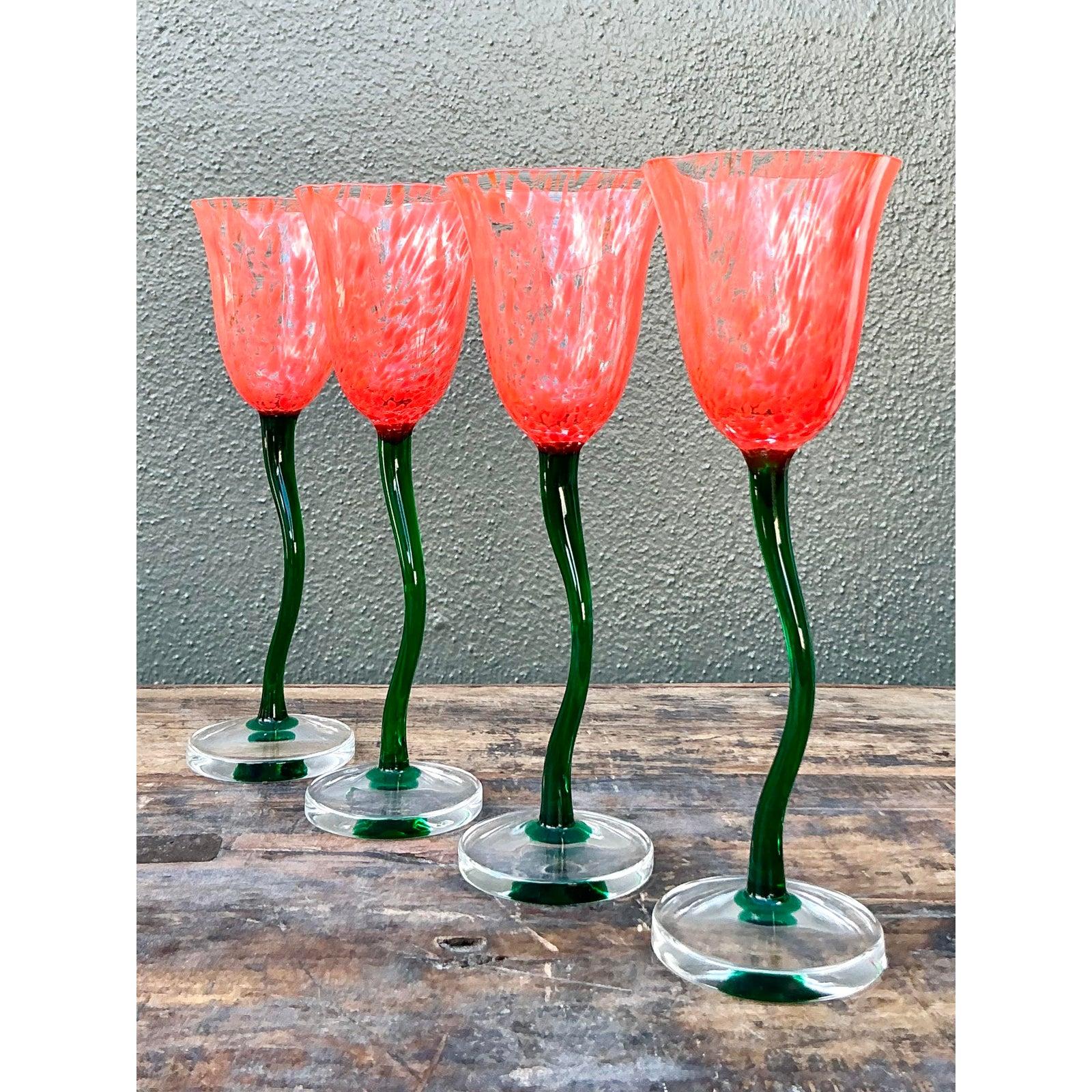 Vintage Boho Art Glass Goblets - Set of 4 im Angebot 2