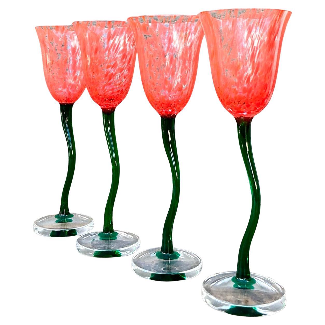 Vintage Boho Art Glass Goblets - Set of 4 im Angebot