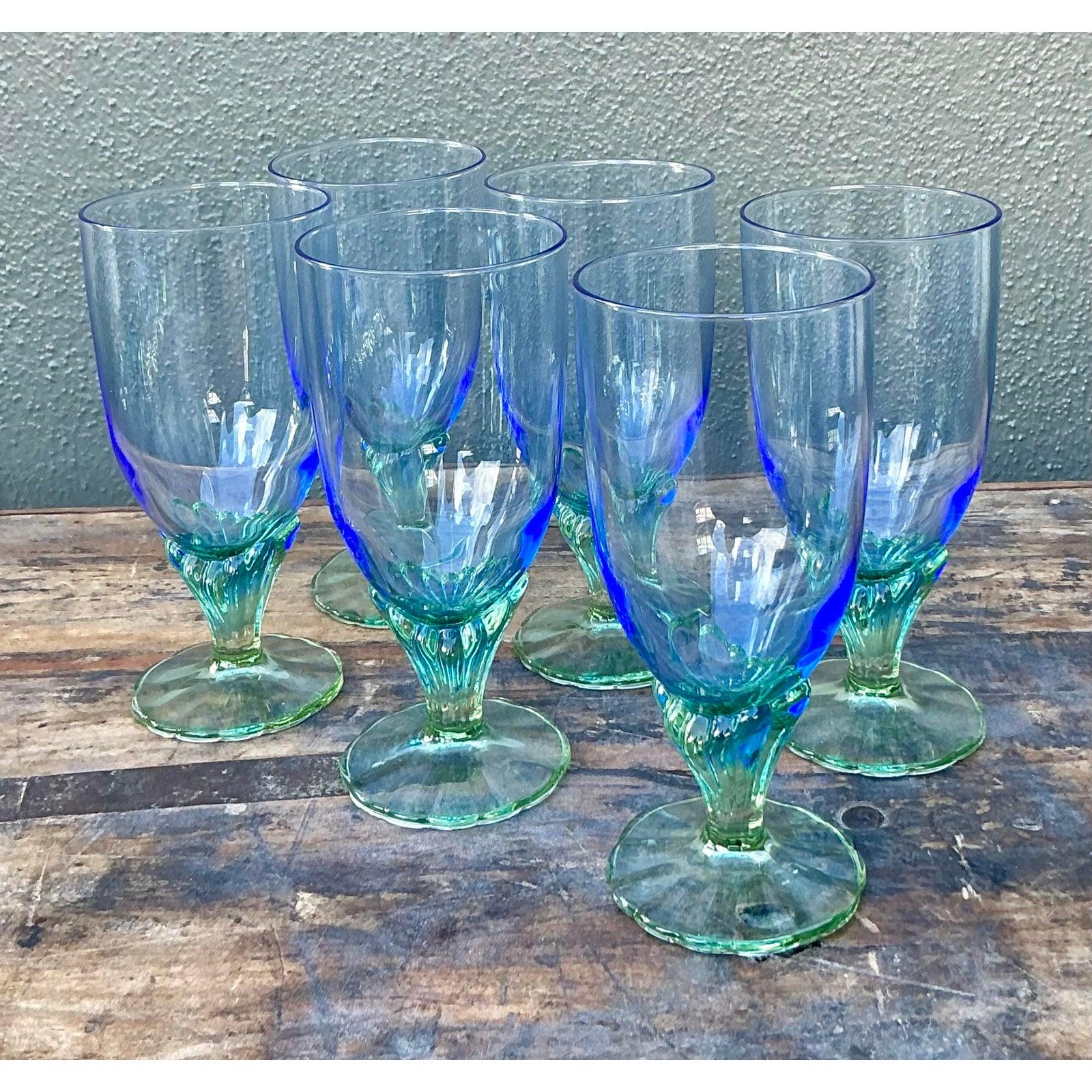 Mid-Century Modern Vintage Boho Art Glass Goblets - Set of 6 For Sale