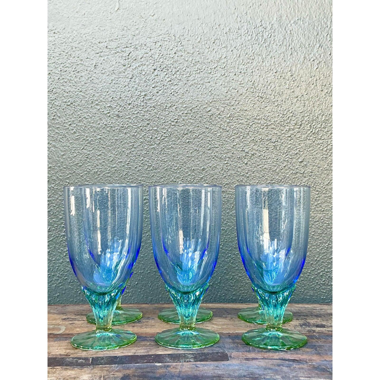 American Vintage Boho Art Glass Goblets - Set of 6 For Sale