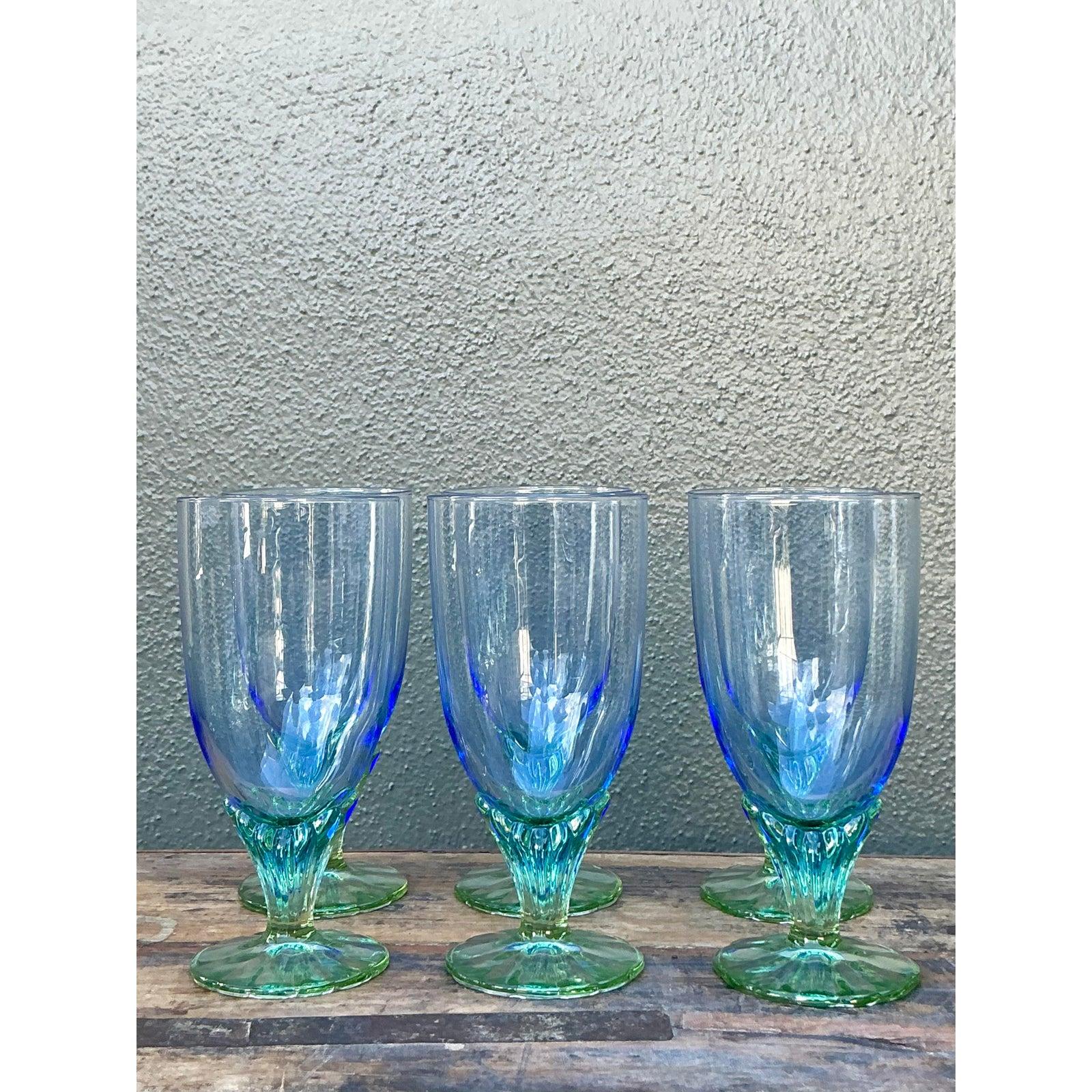 Vintage Boho Art Glass Goblets - Set of 6 In Good Condition For Sale In West Palm Beach, FL