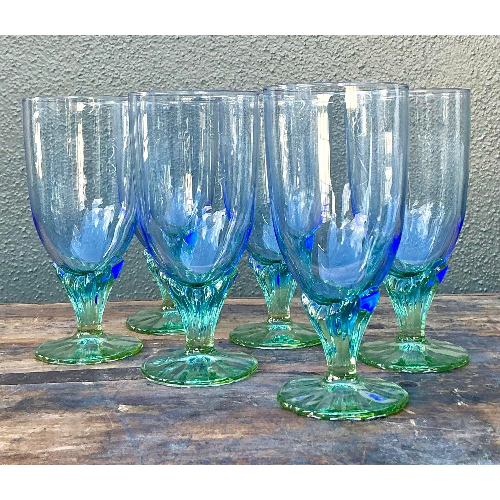 Vintage Boho Art Glass Goblets - Set of 6 For Sale 1