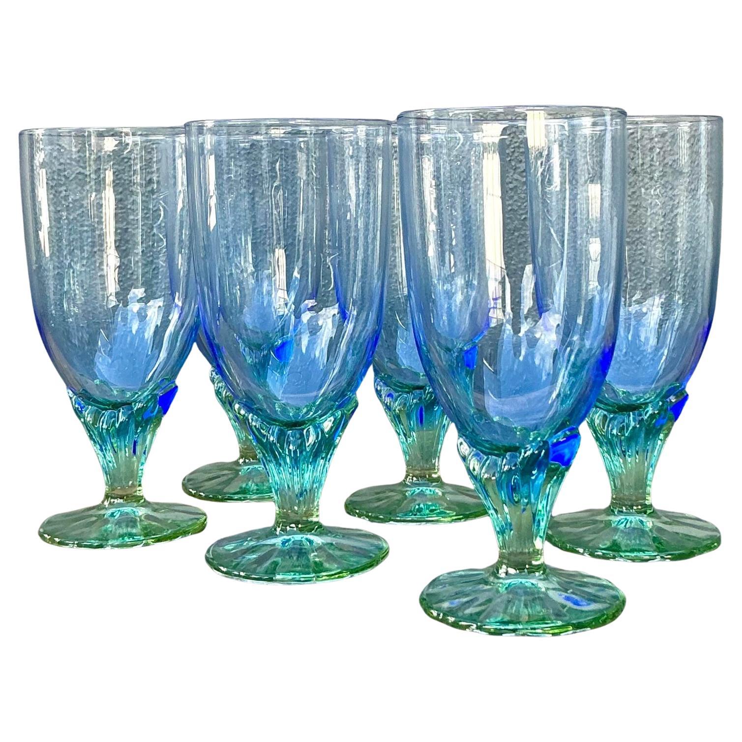 Vintage Boho Art Glass Goblets - Set of 6