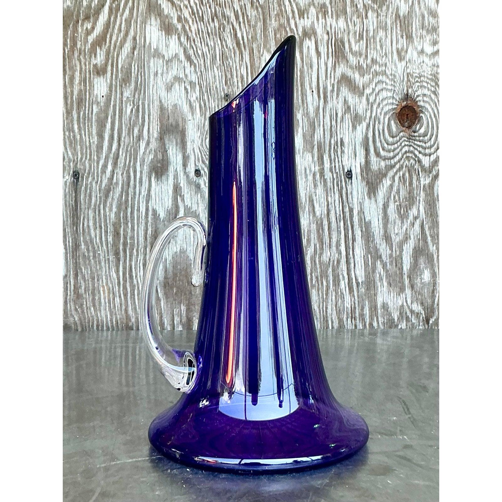 Vintage Boho Art Glass Pitcher For Sale 1