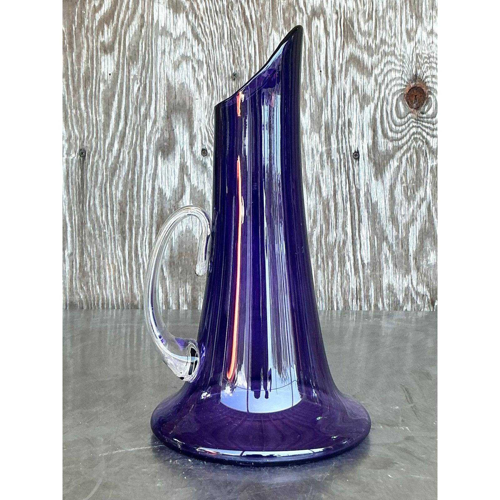 Vintage Boho Art Glass Pitcher For Sale 3