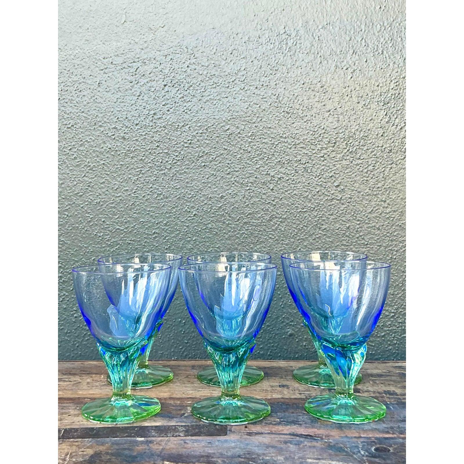 Vintage Boho Art Glas Weingläser - Set von 6 im Angebot 5