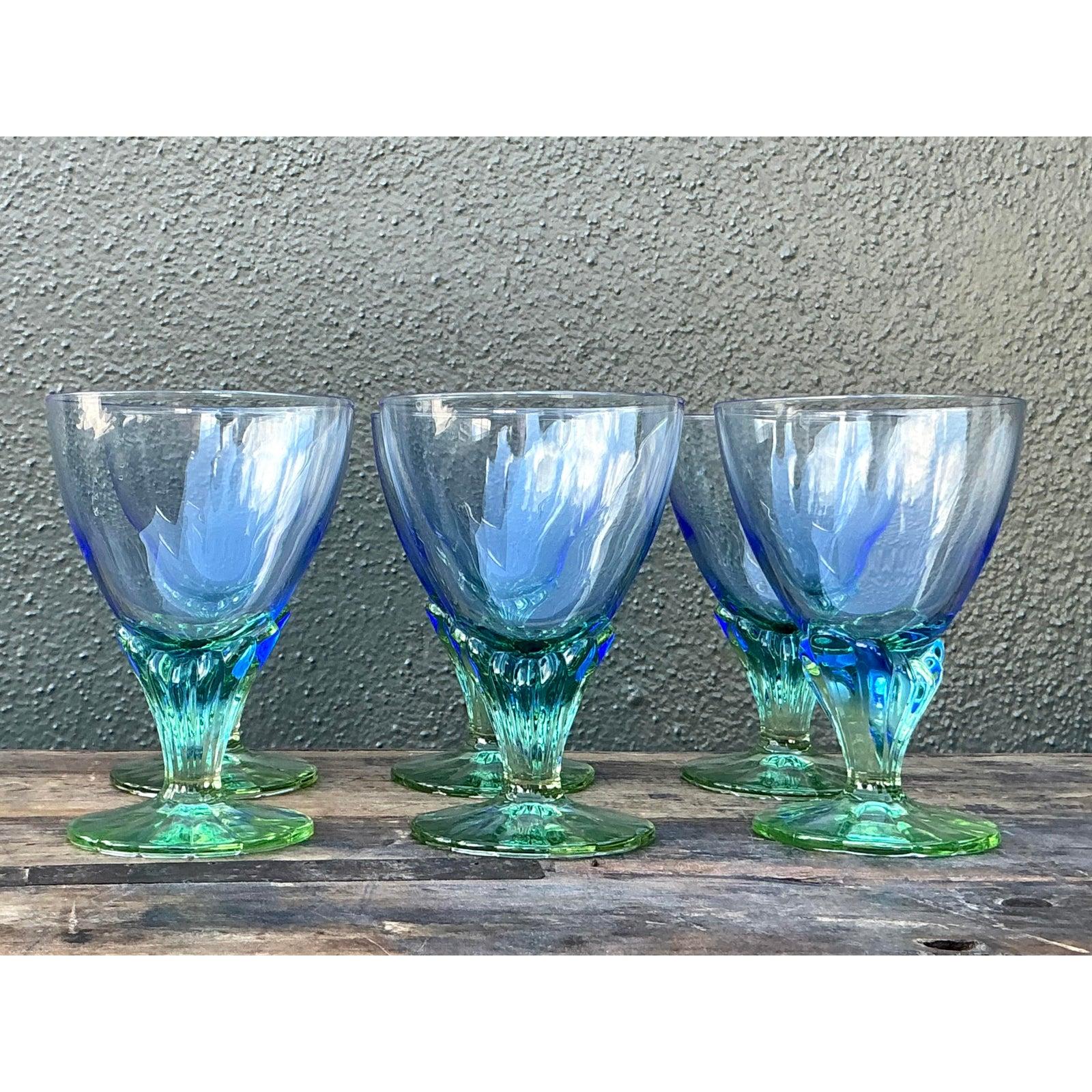 Vintage Boho Art Glas Weingläser - Set von 6 im Angebot 6